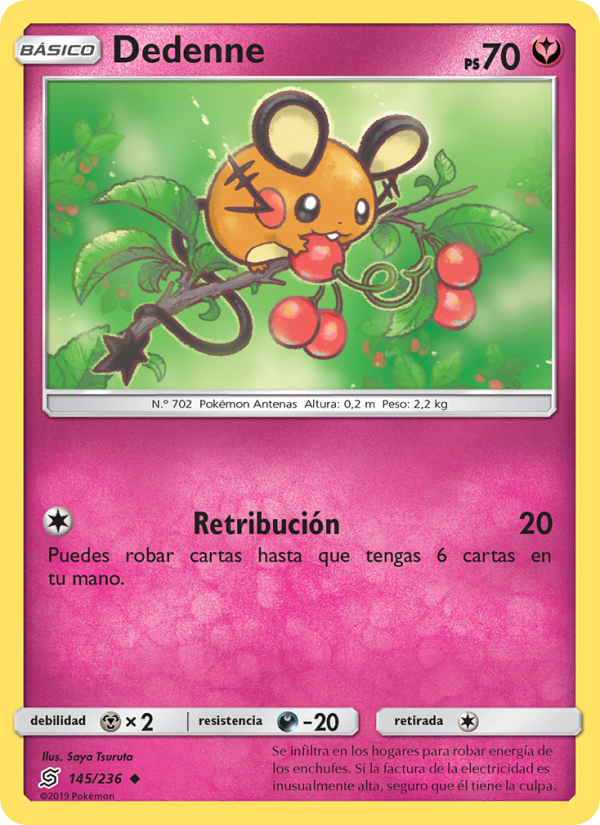 Dedenne 145 — Mentes Unidas (Spanish Pokémon TCG card)