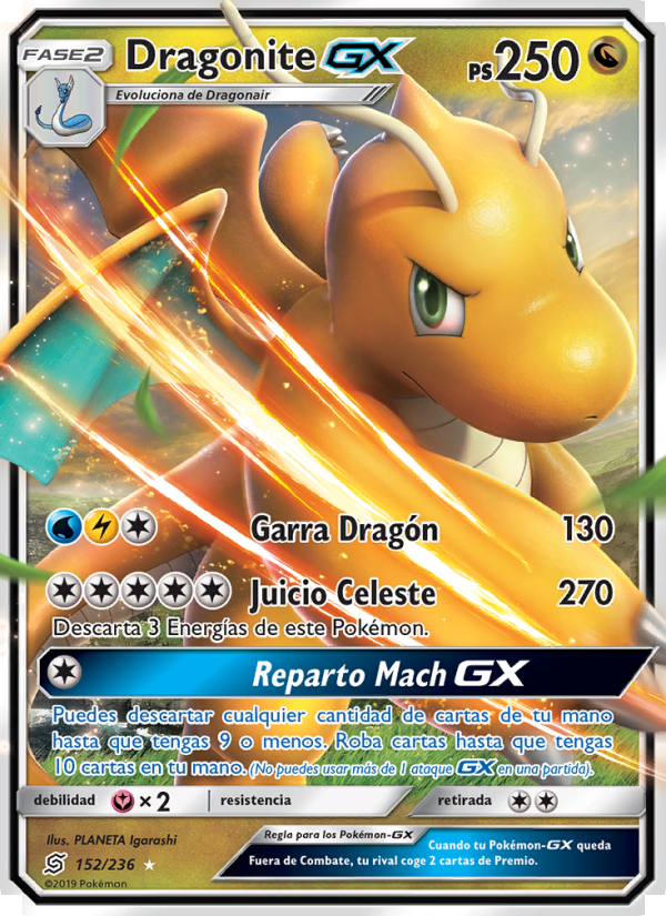 Dragonite GX 152 — Mentes Unidas (Spanish Pokémon TCG card)