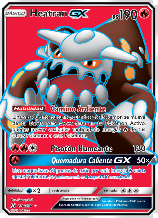 Heatran GX 216 — Mentes Unidas (Spanish Pokémon TCG card)