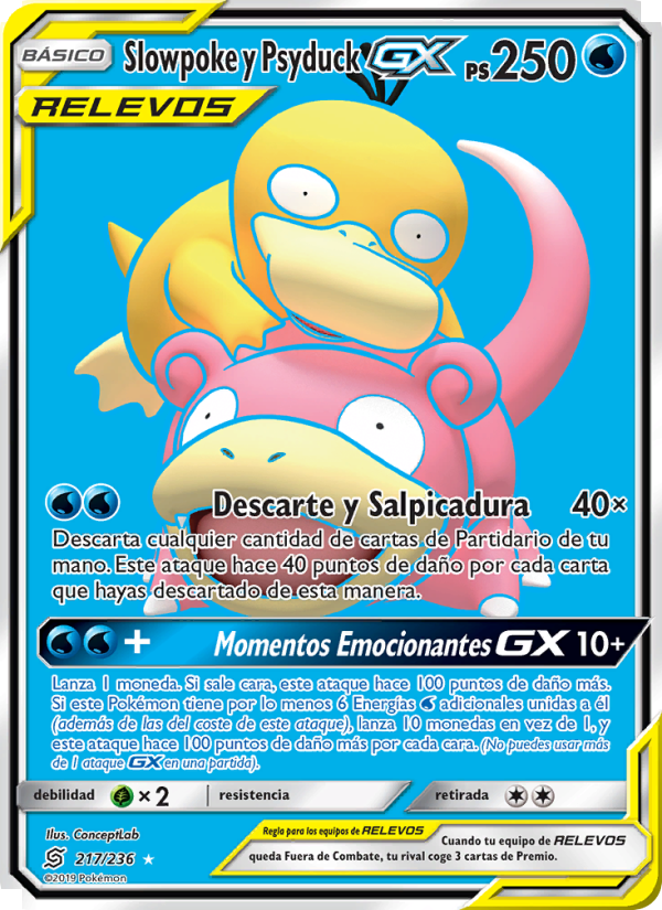 Slowpoke y Psyduck GX 217 — Mentes Unidas (Spanish Pokémon TCG card)