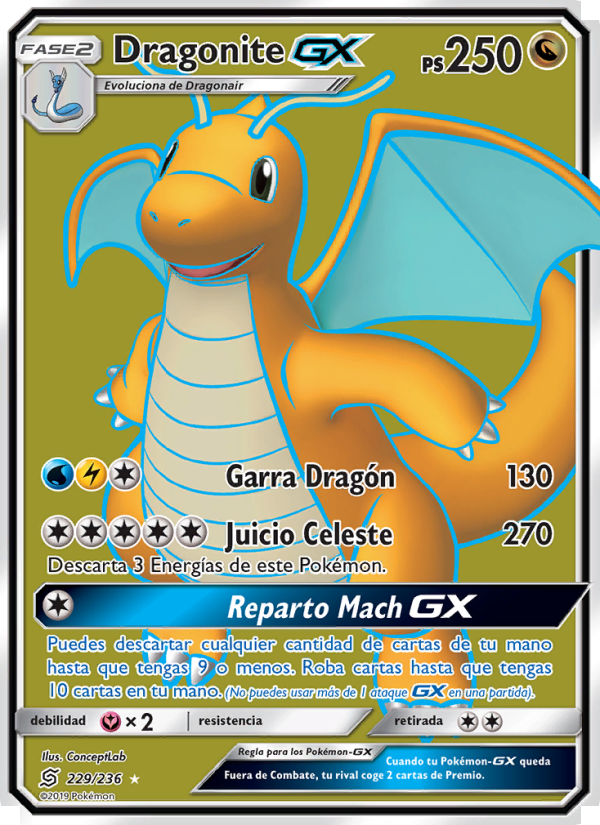 Dragonite GX 229 — Mentes Unidas (Spanish Pokémon TCG card)