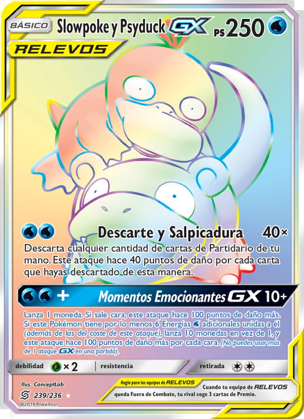 Slowpoke y Psyduck GX 239 — Mentes Unidas (Spanish Pokémon TCG card)
