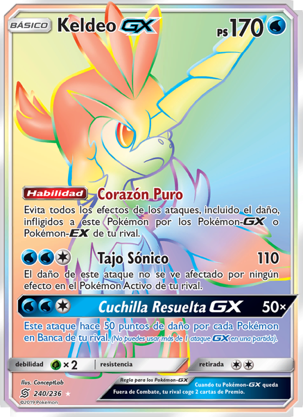 Keldeo GX 240 — Mentes Unidas (Spanish Pokémon TCG card)
