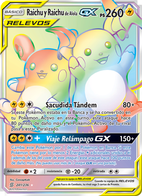 Raichu y Raichu de Alola GX 241 — Mentes Unidas (Spanish Pokémon TCG card)