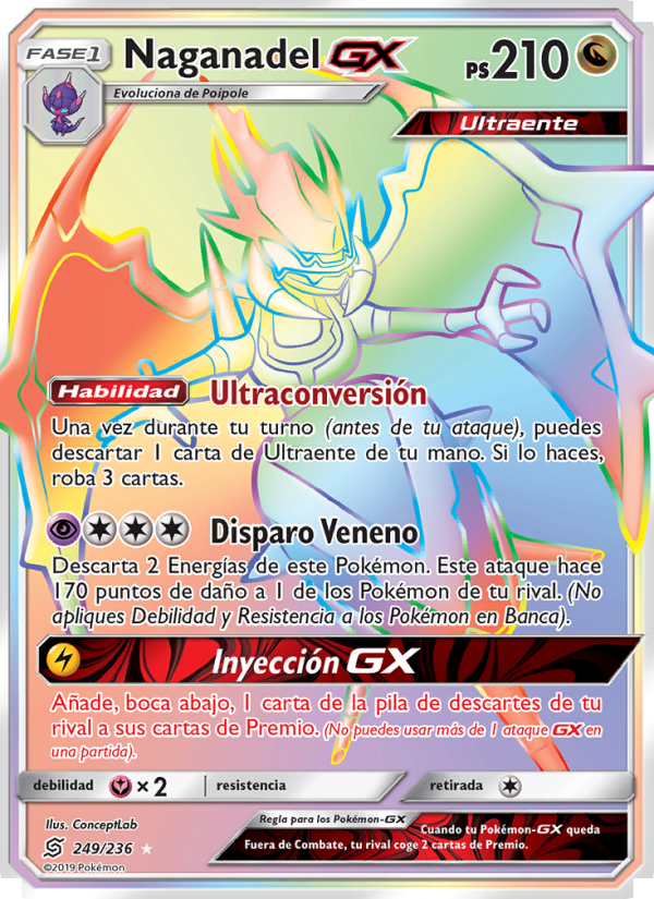 Naganadel GX 249 — Mentes Unidas (Spanish Pokémon TCG card)