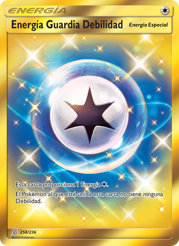 Energía Guardia Debilidad 258 — Mentes Unidas (Spanish Pokémon TCG card)