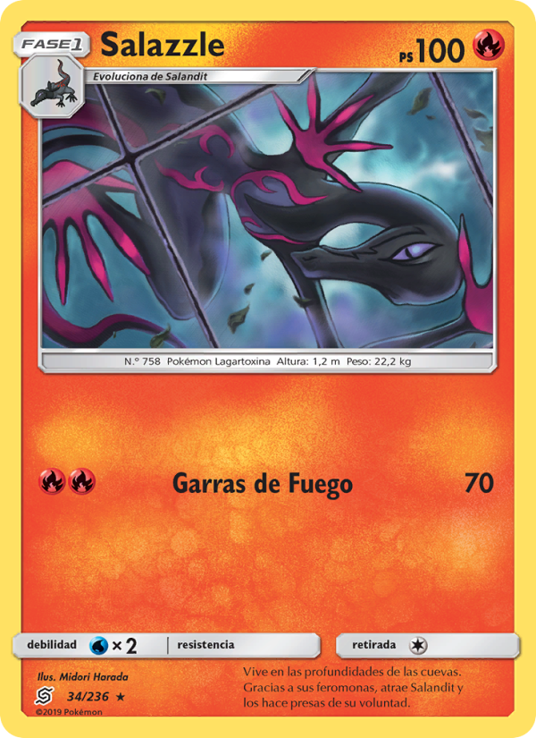 Salazzle 34 — Mentes Unidas (Spanish Pokémon TCG card)