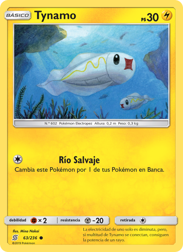 Tynamo 63 — Mentes Unidas (Spanish Pokémon TCG card)