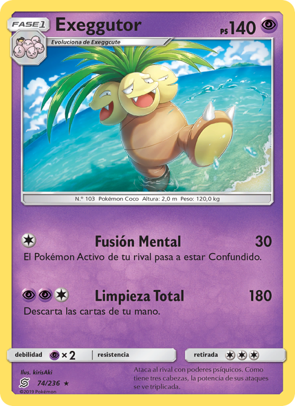 Exeggutor 74 — Mentes Unidas (Spanish Pokémon TCG card)