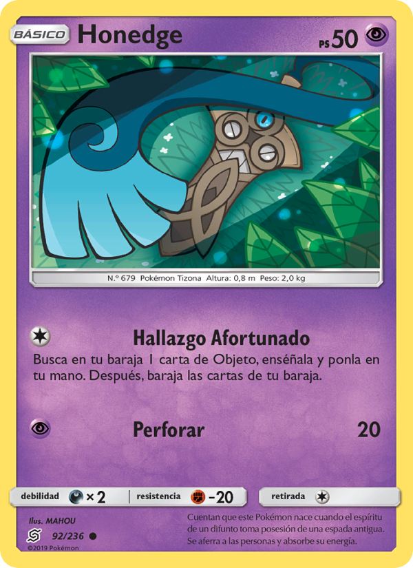 Honedge 92 — Mentes Unidas (Spanish Pokémon TCG card)