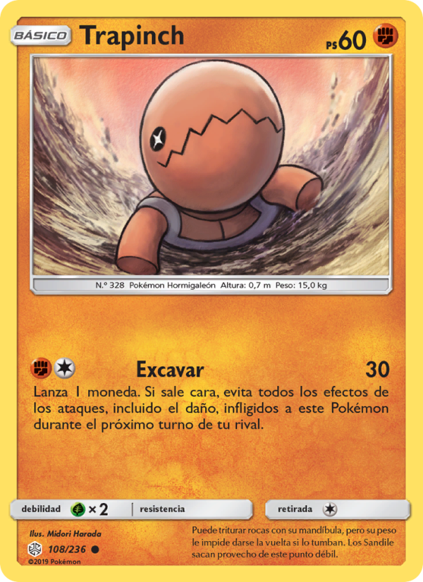 Trapinch 108 — Eclipse Cósmico (Spanish Pokémon TCG card)
