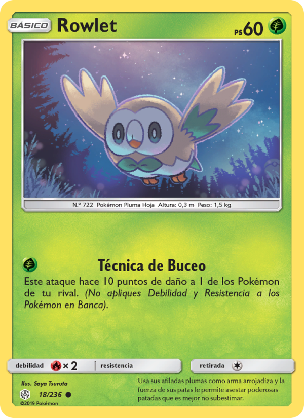 Rowlet 18 — Eclipse Cósmico (Spanish Pokémon TCG card)