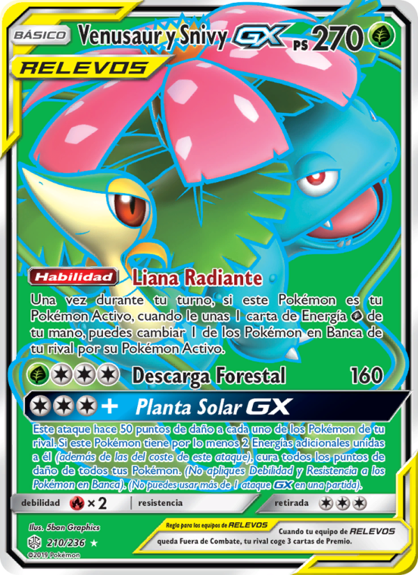 Venusaur y Snivy GX 210 — Eclipse Cósmico (Spanish Pokémon TCG card)