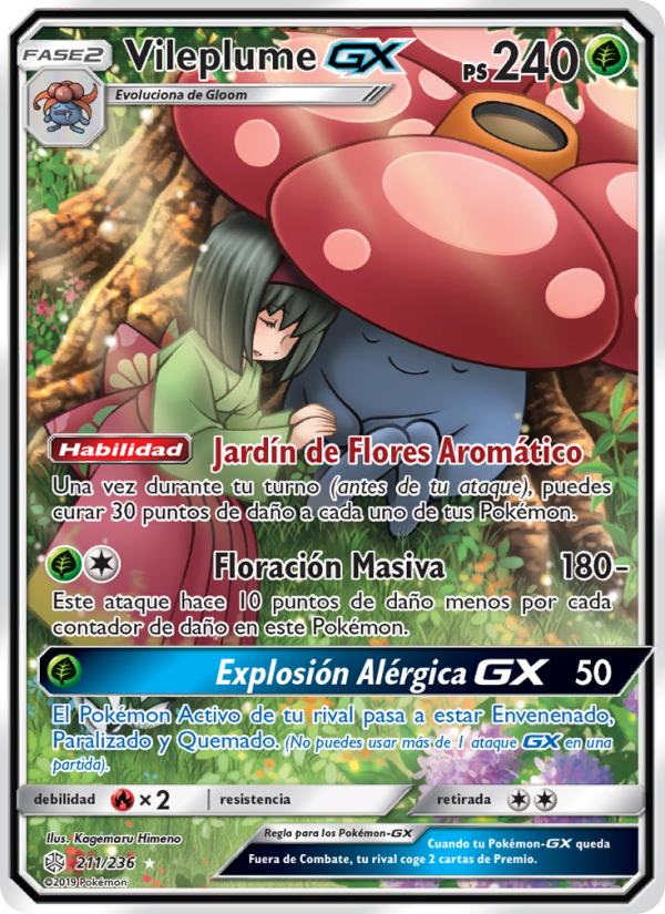 Vileplume GX 211 — Eclipse Cósmico (Spanish Pokémon TCG card)