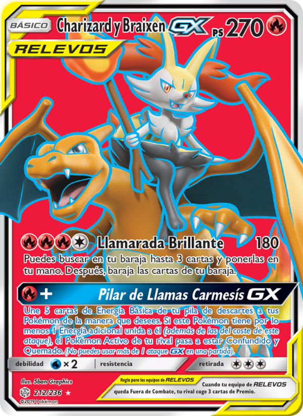 Charizard y Braixen GX 212 — Eclipse Cósmico (Spanish Pokémon TCG card)