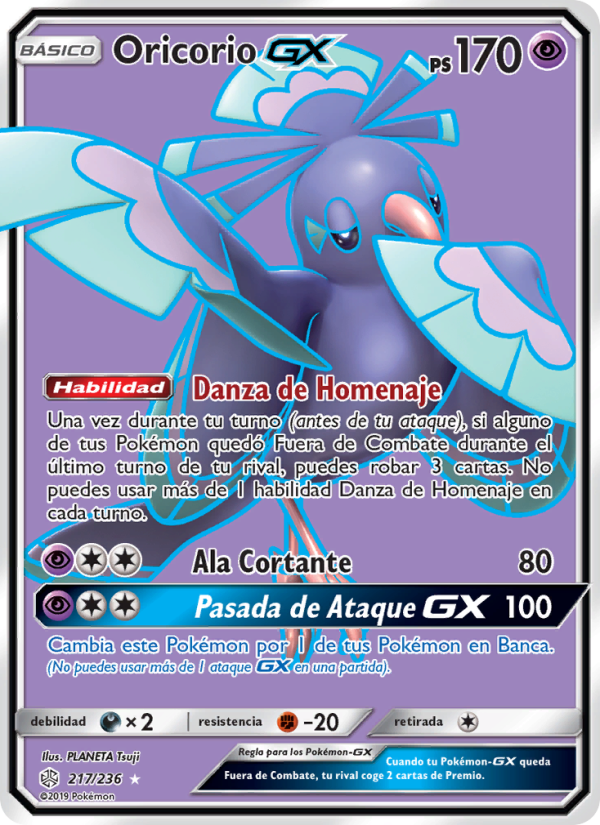 Oricorio GX 217 — Eclipse Cósmico (Spanish Pokémon TCG card)