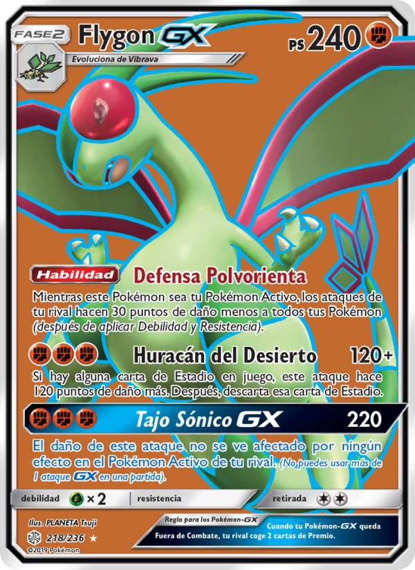 Flygon GX 218 — Eclipse Cósmico (Spanish Pokémon TCG card)