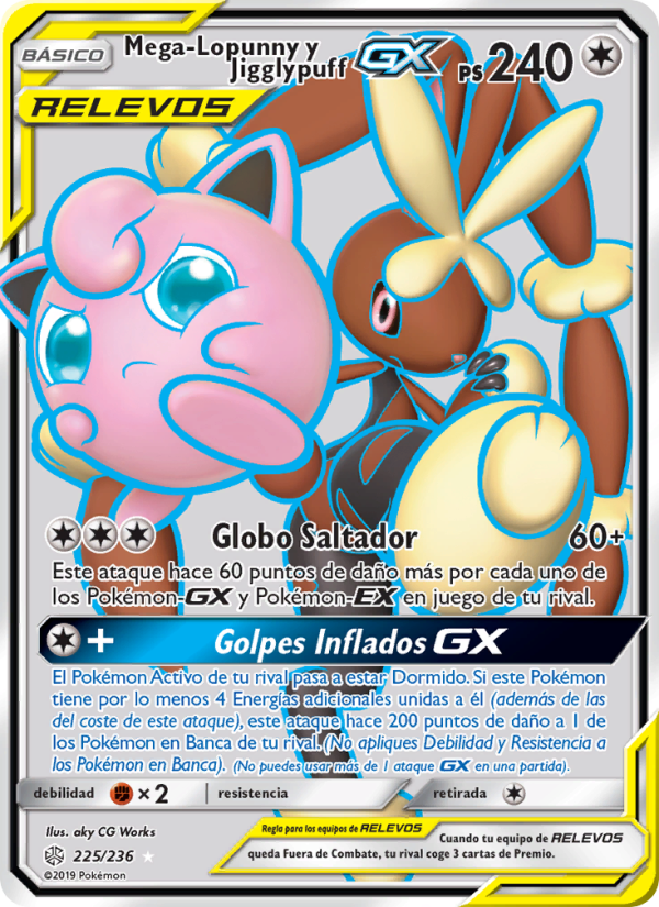 Mega-Lopunny y Jigglypuff GX 225 — Eclipse Cósmico (Spanish Pokémon TCG card)