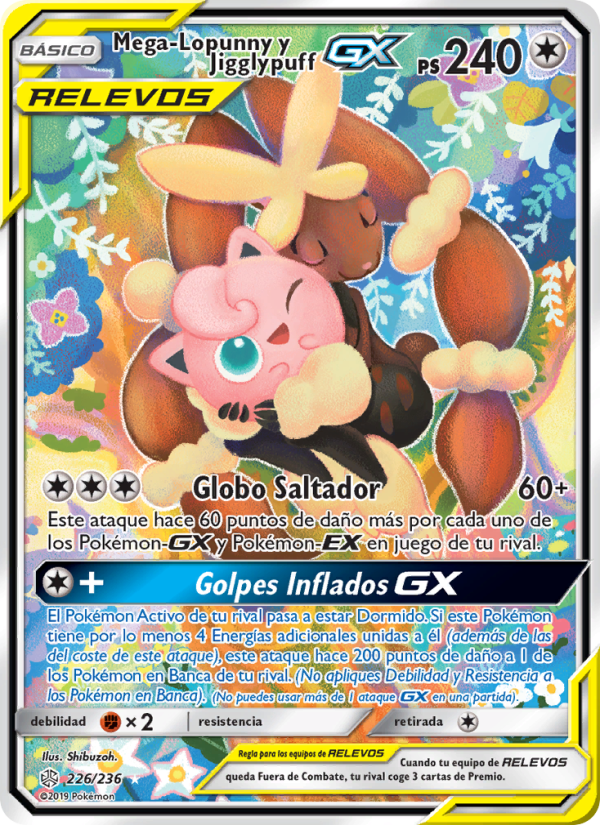 Mega-Lopunny y Jigglypuff GX 226 — Eclipse Cósmico (Spanish Pokémon TCG card)