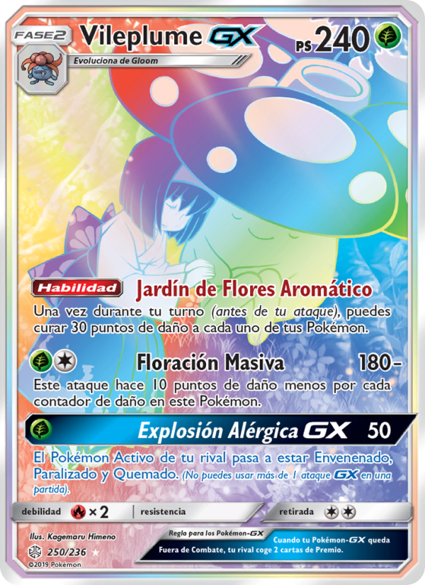 Vileplume GX 250 — Eclipse Cósmico (Spanish Pokémon TCG card)