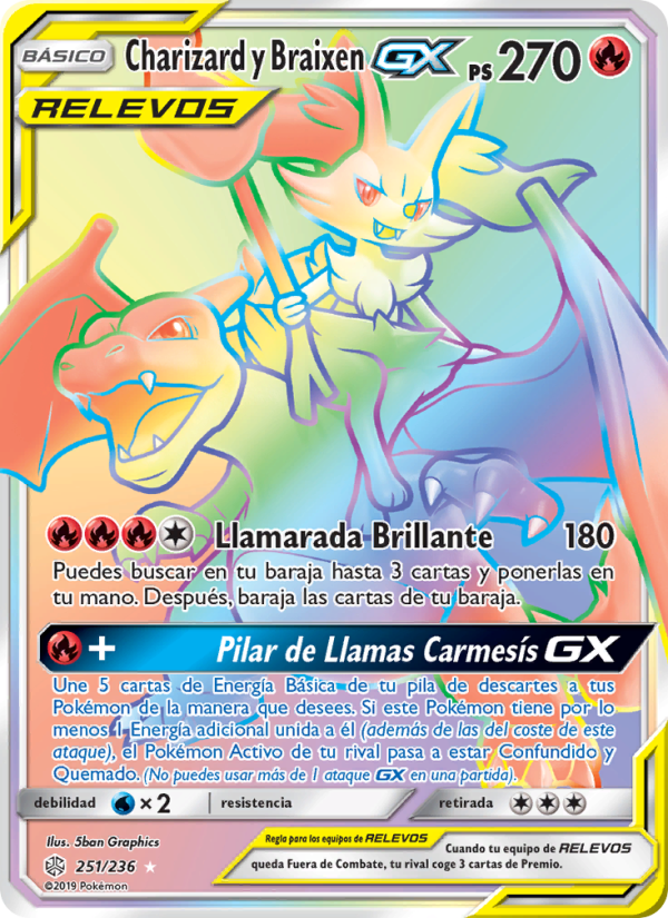 Charizard y Braixen GX 251 — Eclipse Cósmico (Spanish Pokémon TCG card)