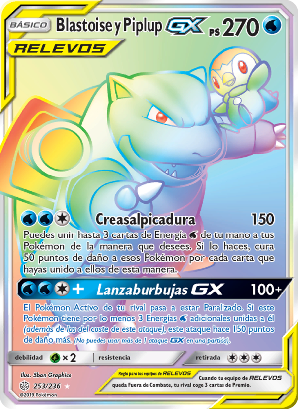 Blastoise y Piplup GX 253 — Eclipse Cósmico (Spanish Pokémon TCG card)