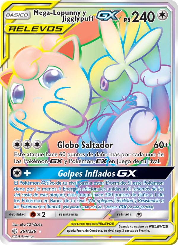 Mega-Lopunny y Jigglypuff GX 261 — Eclipse Cósmico (Spanish Pokémon TCG card)