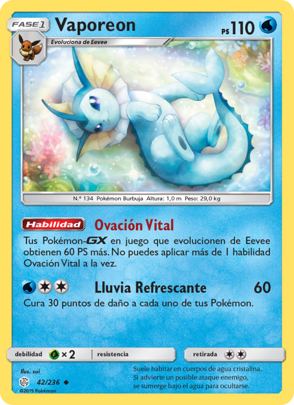 Vaporeon 42 — Eclipse Cósmico (Spanish Pokémon TCG card)