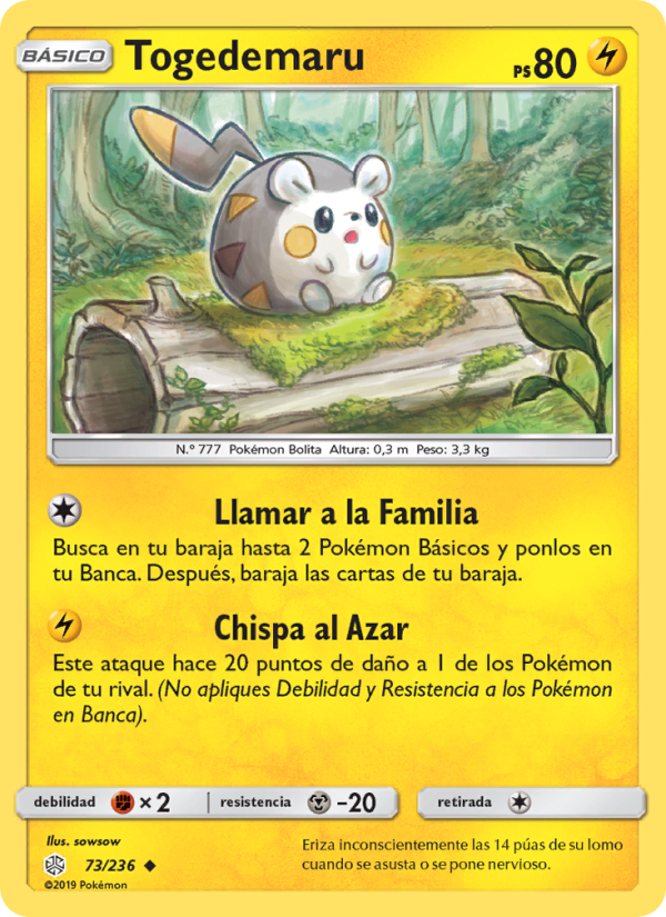 Togedemaru 73 — Eclipse Cósmico (Spanish Pokémon TCG card)