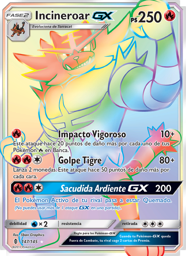 Incineroar GX 147 — Albor de Guadianes (Spanish Pokémon TCG card)
