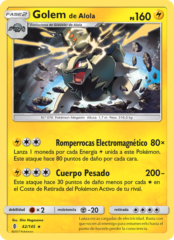 Golem de Alola 42 — Albor de Guadianes (Spanish Pokémon TCG card)
