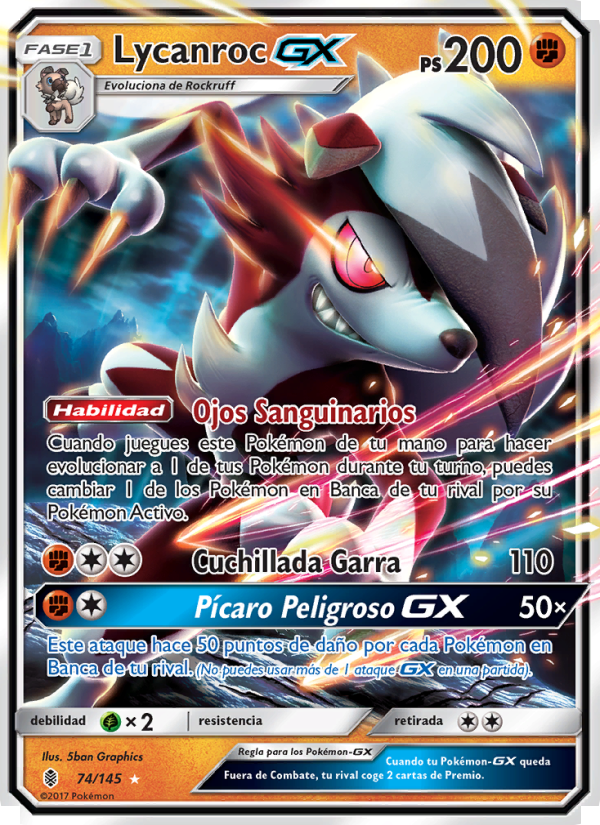 Lycanroc GX 74 — Albor de Guadianes (Spanish Pokémon TCG card)