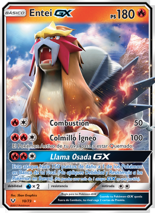 Entei GX 10 — Leyendas Luminosas (Spanish Pokémon TCG card)