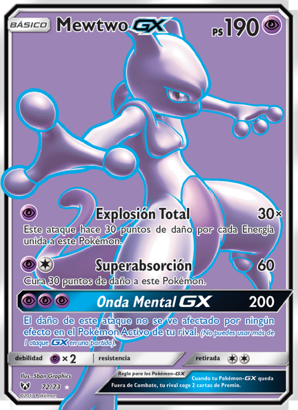 Mewtwo GX 72 — Leyendas Luminosas (Spanish Pokémon TCG card)