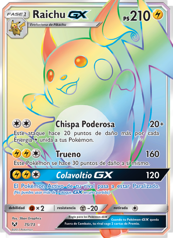 Raichu GX 75 — Leyendas Luminosas (Spanish Pokémon TCG card)