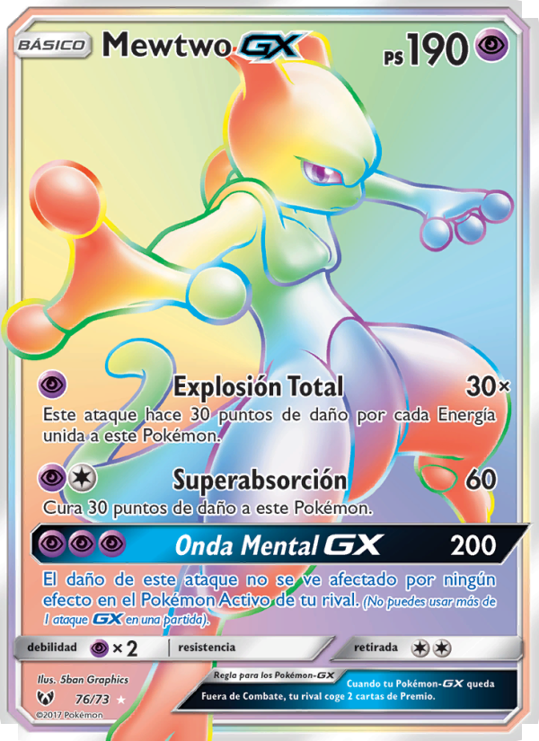 Mewtwo GX 76 — Leyendas Luminosas (Spanish Pokémon TCG card)