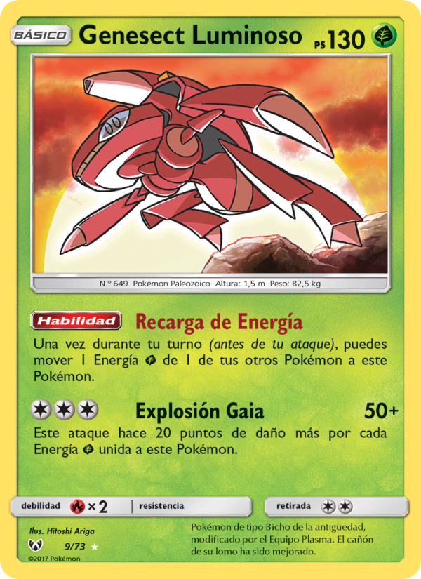 Genesect Luminoso 9 — Leyendas Luminosas (Spanish Pokémon TCG card)
