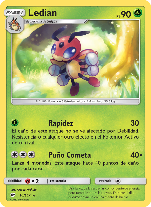 Ledian 10 — Sombras Ardientes (Spanish Pokémon TCG card)