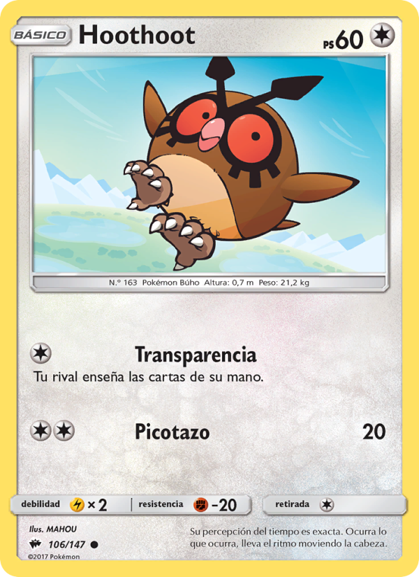 Hoothoot 106 — Sombras Ardientes (Spanish Pokémon TCG card)