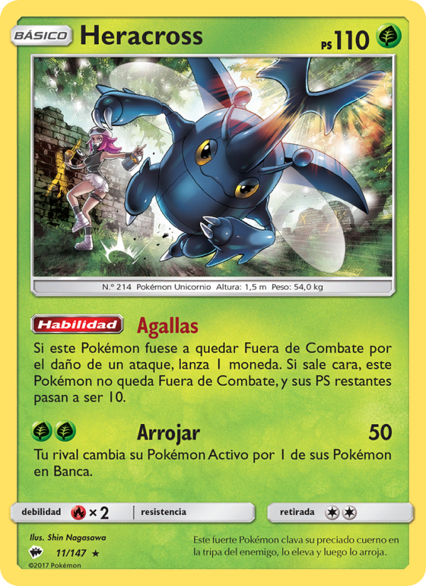 Heracross 11 — Sombras Ardientes (Spanish Pokémon TCG card)