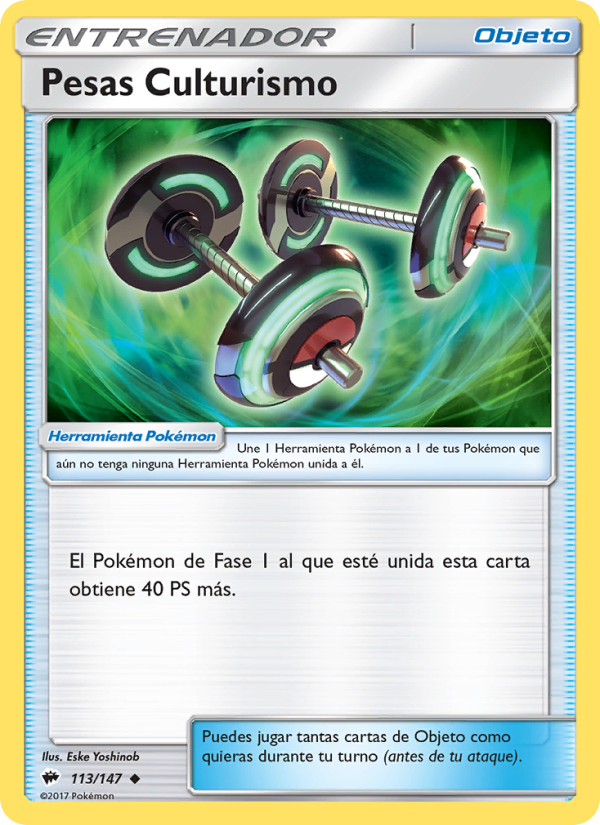 Pesas Culturismo 113 — Sombras Ardientes (Spanish Pokémon TCG card)