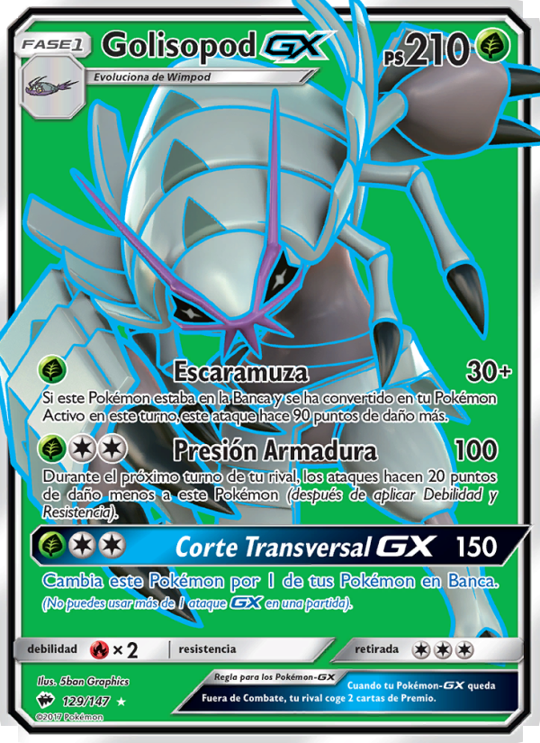 Golisopod GX 129 — Sombras Ardientes (Spanish Pokémon TCG card)