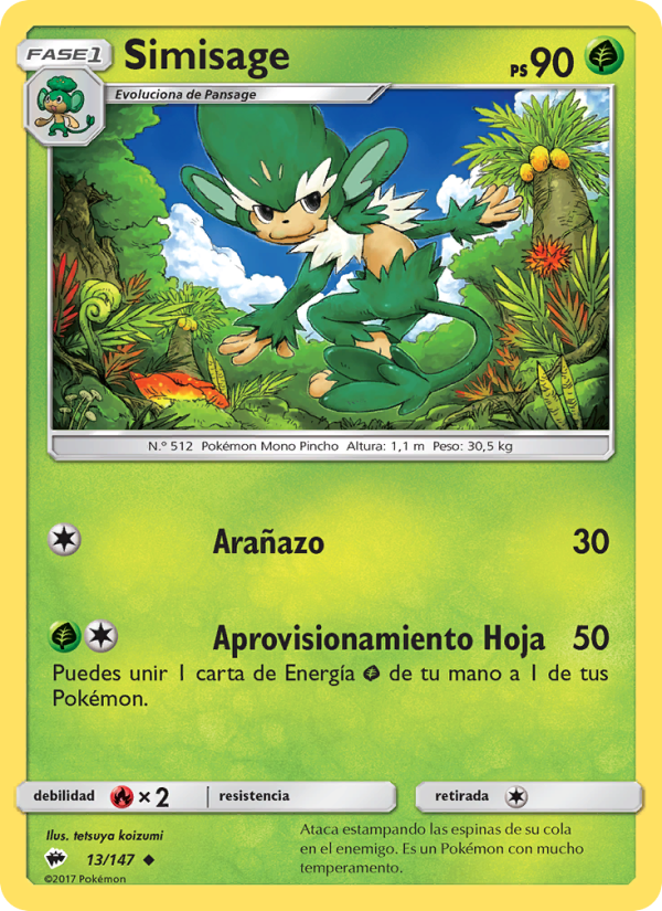 Simisage 13 — Sombras Ardientes (Spanish Pokémon TCG card)