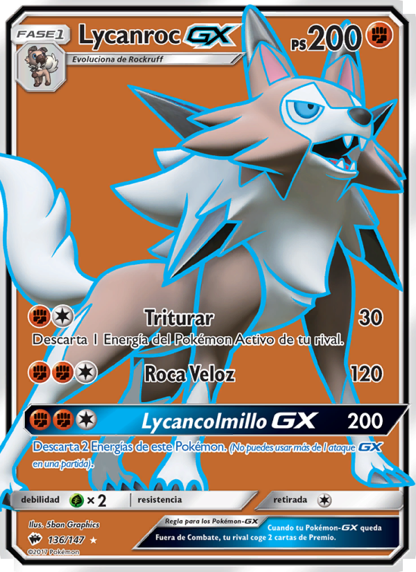 Lycanroc GX 136 — Sombras Ardientes (Spanish Pokémon TCG card)