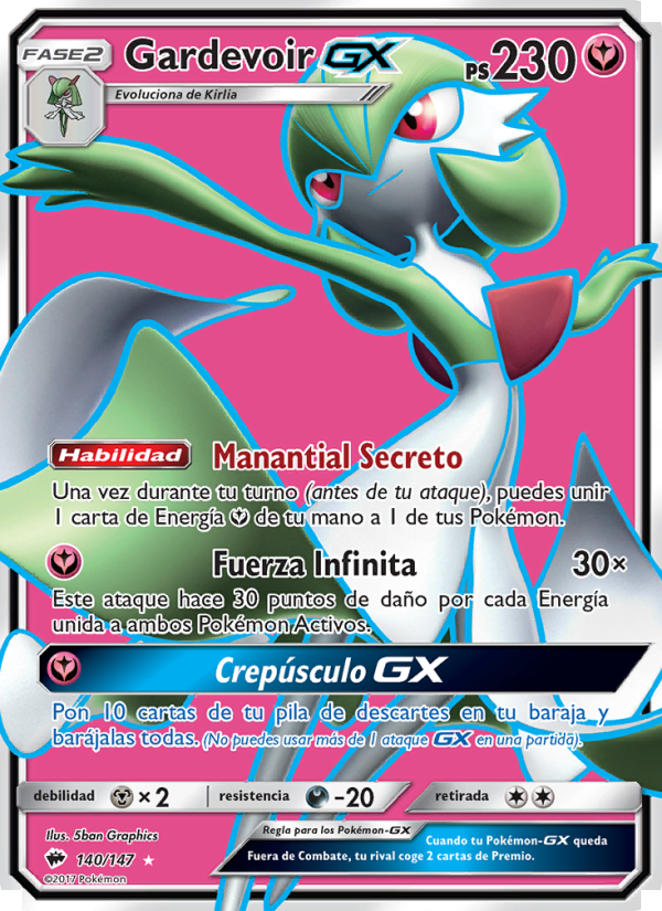 Gardevoir GX 140 — Sombras Ardientes (Spanish Pokémon TCG card)