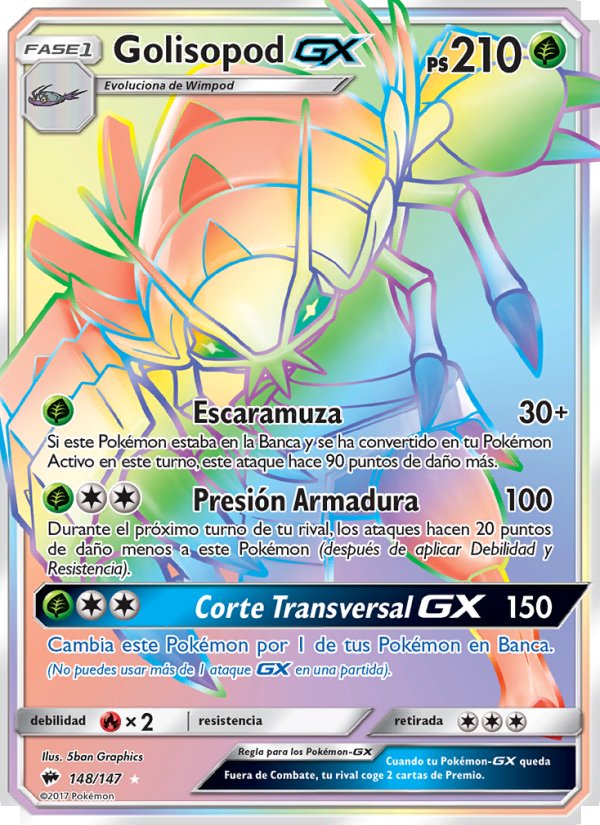 Golisopod GX 148 — Sombras Ardientes (Spanish Pokémon TCG card)