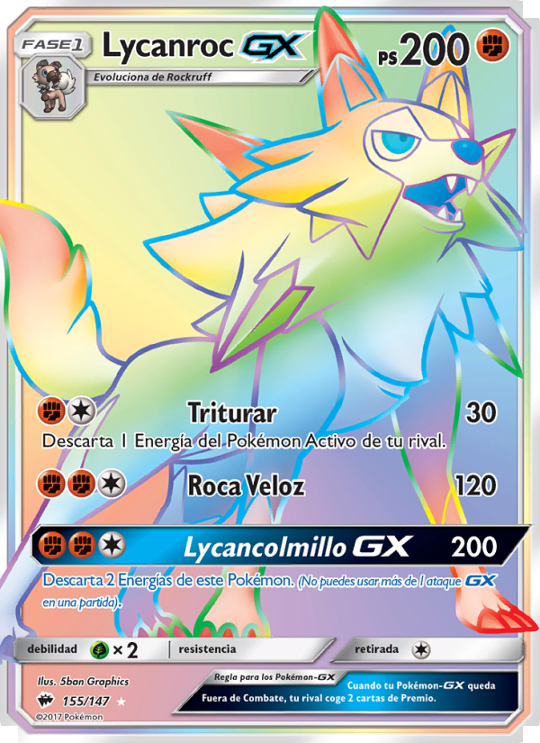 Lycanroc GX 155 — Sombras Ardientes (Spanish Pokémon TCG card)