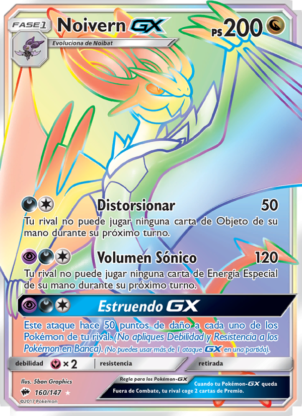 Noivern GX 160 — Sombras Ardientes (Spanish Pokémon TCG card)