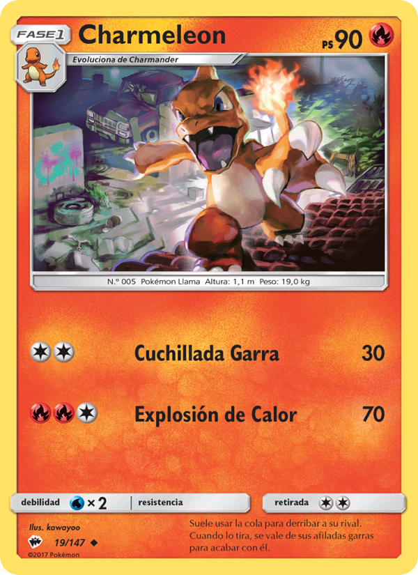 Charmeleon 19 — Sombras Ardientes (Spanish Pokémon TCG card)