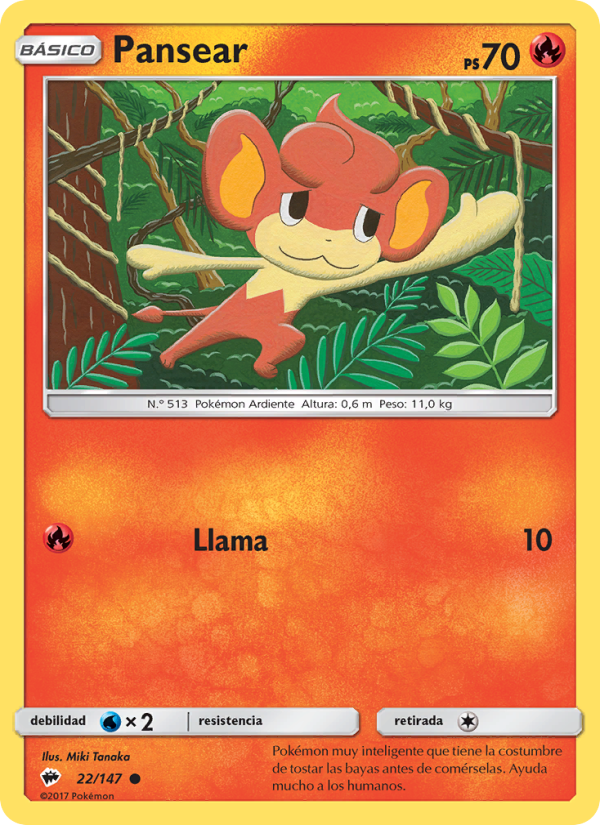 Pansear 22 — Sombras Ardientes (Spanish Pokémon TCG card)